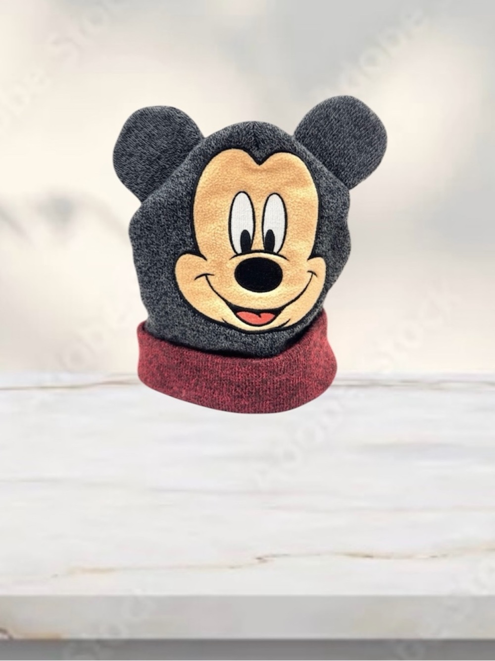 Preowned Disney Junior Mickey Mouse 3-D Ears Acrylic Beanie Knit Hat/Cap
